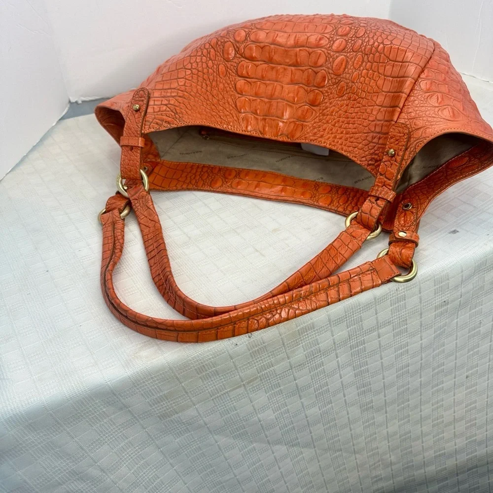 BRAHMIN JACQULINE IN ORANGE Croc embossed leather